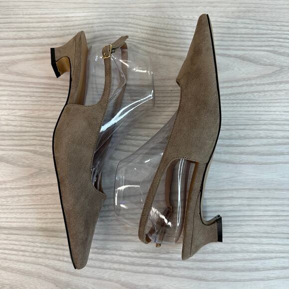 Torgeis Bernadette Slingback Heels WMNS 11 Taupe Cotton Pointed Toe Kitten Heels - Picture 7 of 10